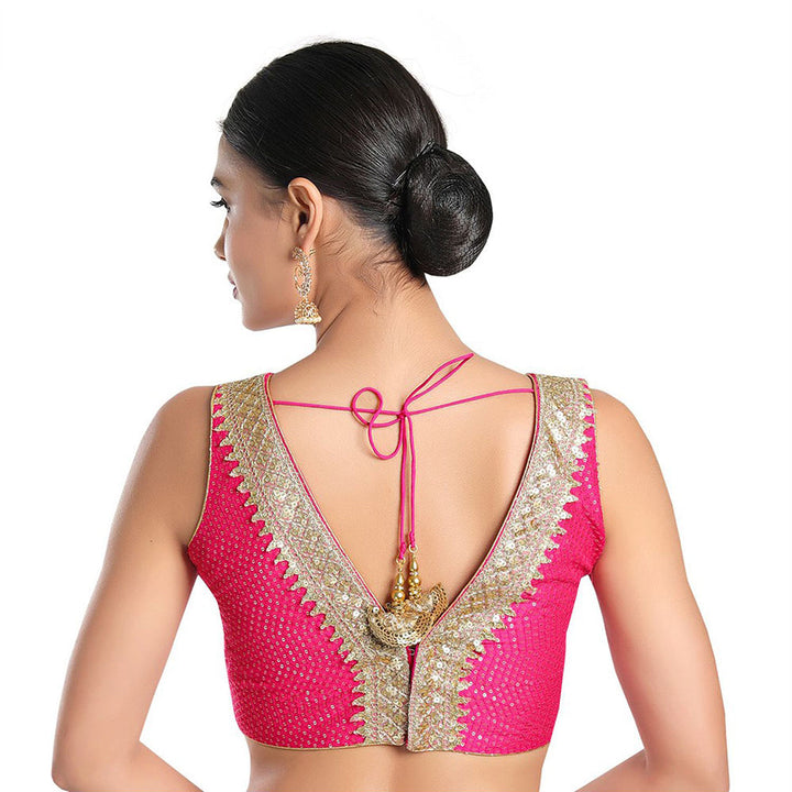 SALWAR STUDIO Women Pink Jain Silk Readymade Saree Blouse