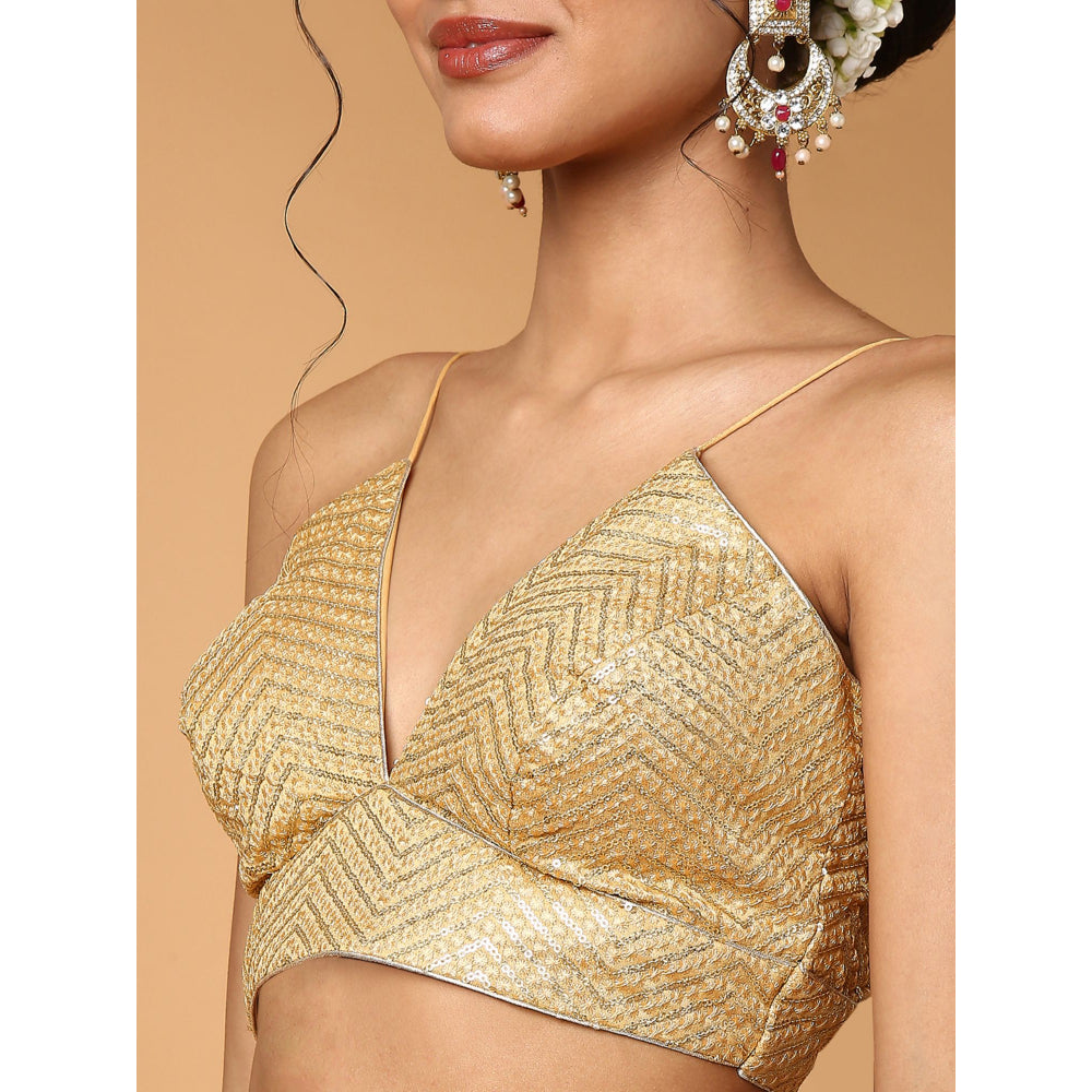 SALWAR STUDIO Women Gold Silk Blend Readymade Saree Blouse