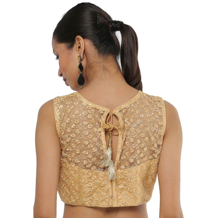 SALWAR STUDIO Women Gold Net Back Open Readymade Saree Blouse