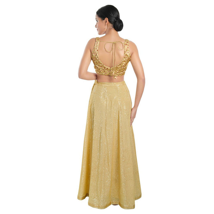 SALWAR STUDIO Womens Gold Satin Silk Back Open Readymade Saree Stitched Blouse