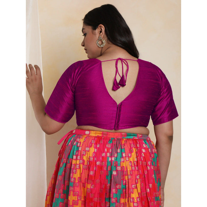 SALWAR STUDIO Women's Magenta Raw Silk Readymade Saree Blouse