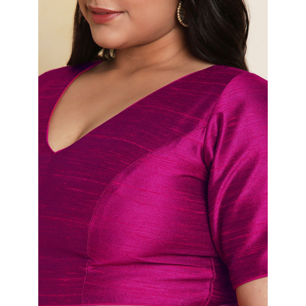SALWAR STUDIO Women's Magenta Raw Silk Readymade Saree Blouse