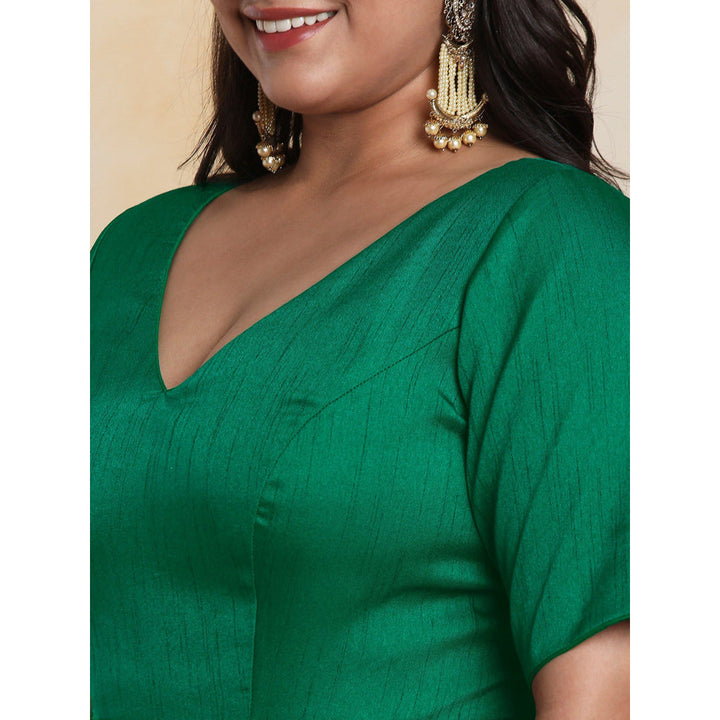 SALWAR STUDIO Women's Green Raw Silk Readymade Saree Blouse