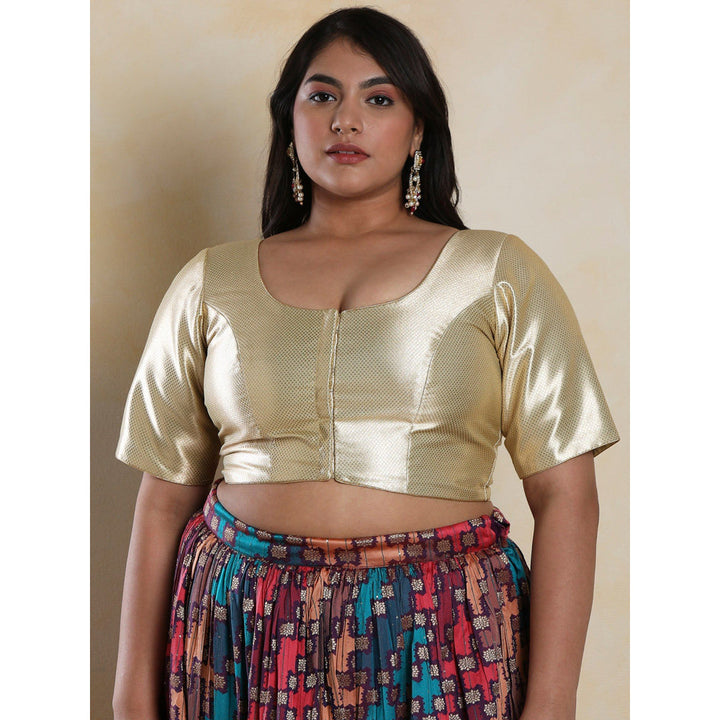 SALWAR STUDIO Women's Gold Shimmer Readymade Saree Blouse
