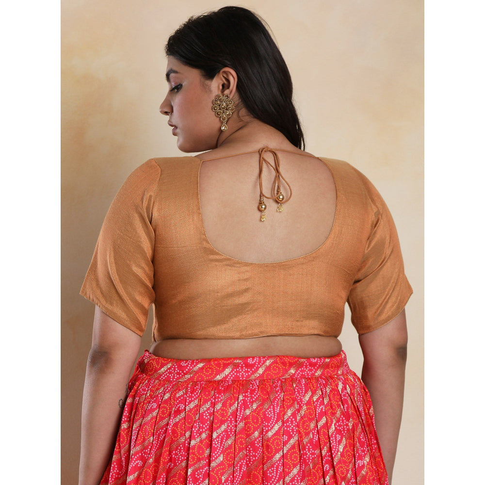 SALWAR STUDIO Women's Rose Gold Shimmer Readymade Saree Blouse