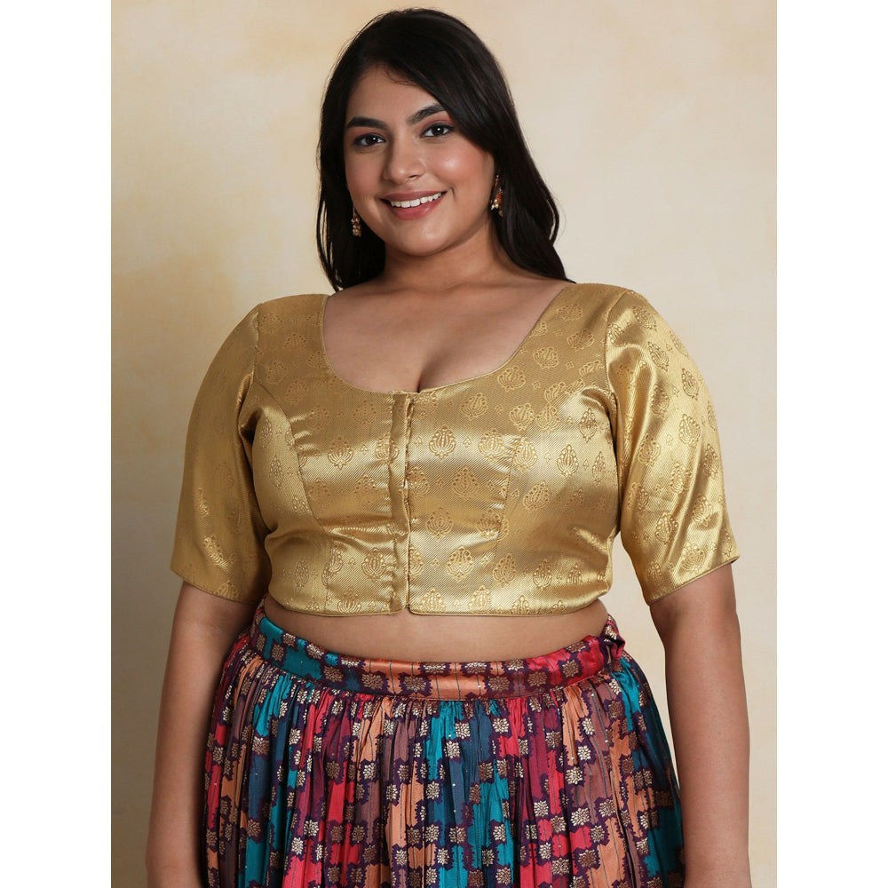 SALWAR STUDIO Women's Gold Brocade Readymade Saree Blouse