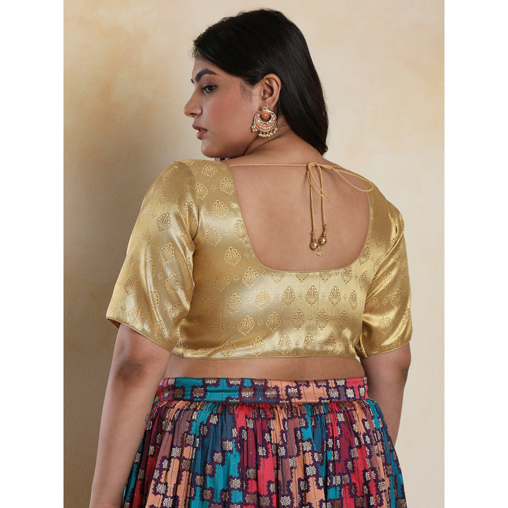SALWAR STUDIO Women's Gold Brocade Readymade Saree Blouse