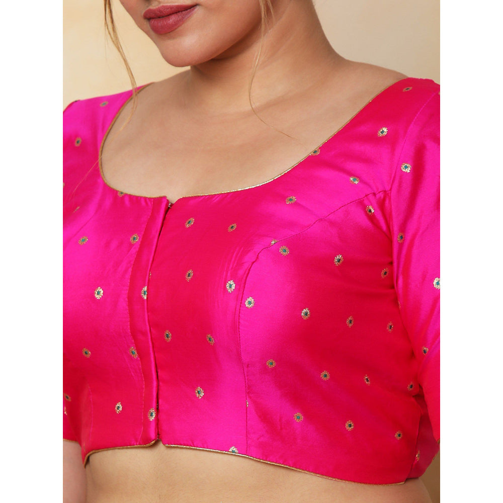 SALWAR STUDIO Women's Pink Taffeta Silk Readymade Saree Blouse