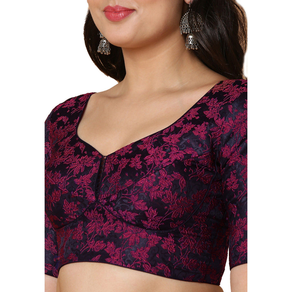 SALWAR STUDIO Women's Wine Jacquard Readymade Saree Blouse