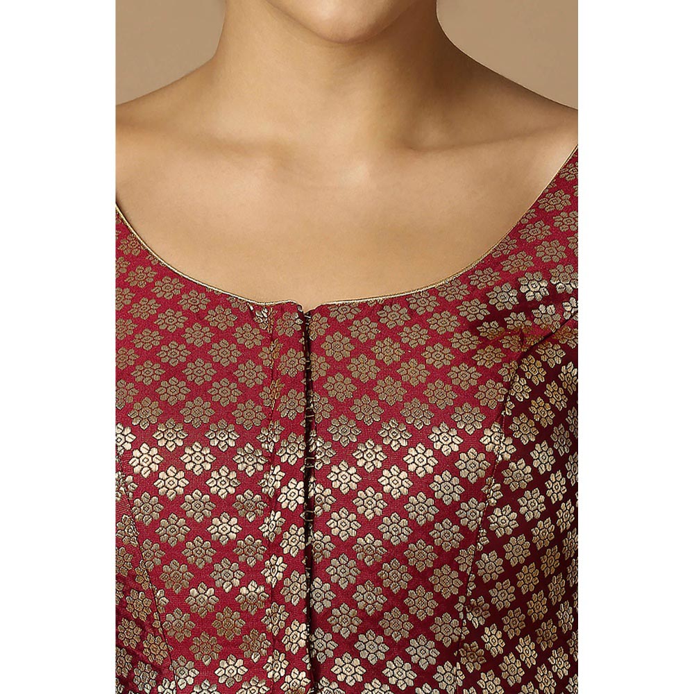 SALWAR STUDIO Womens Maroon Woven Design Stitched Blouse