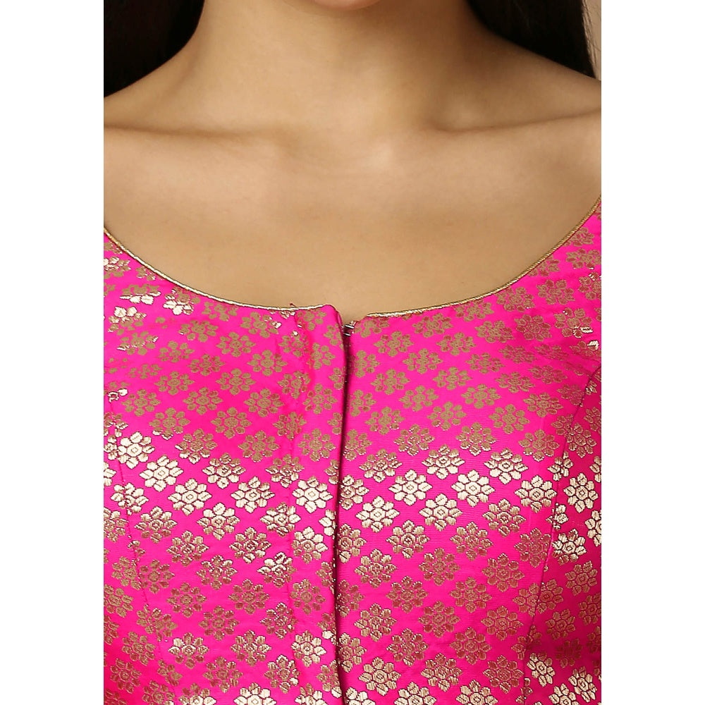 SALWAR STUDIO Womens Pink Woven Design Stitched Blouse