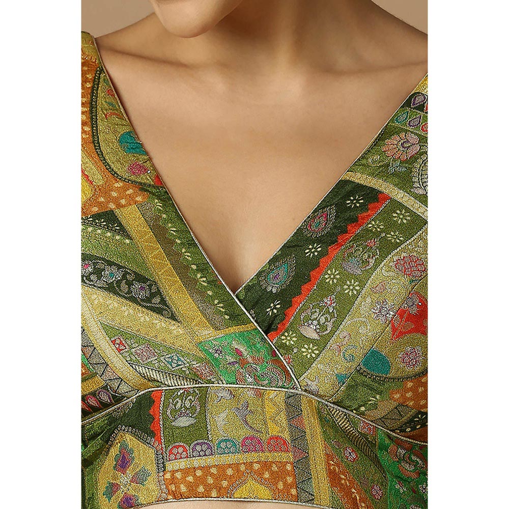 SALWAR STUDIO Womens Green Woven Design Stitched Blouse