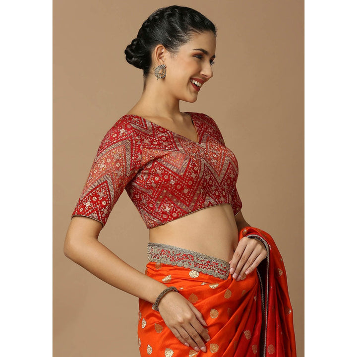 SALWAR STUDIO Womens Red Woven Design Stitched Blouse