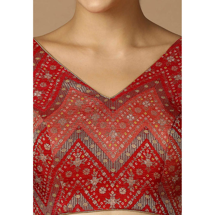 SALWAR STUDIO Womens Red Woven Design Stitched Blouse