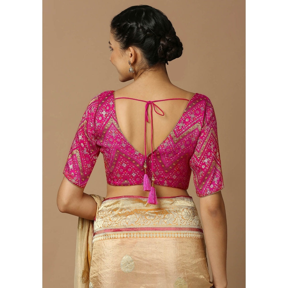 SALWAR STUDIO Womens Pink Woven Design Stitched Blouse
