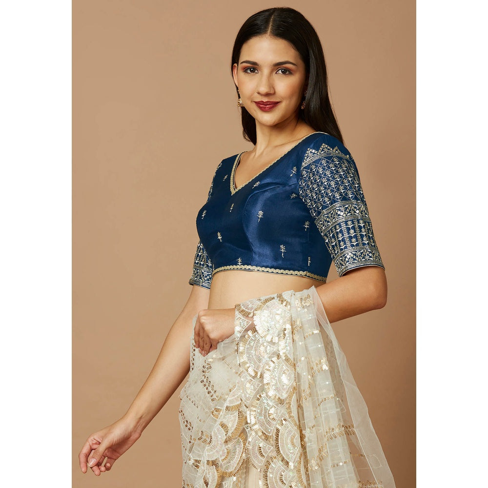 SALWAR STUDIO Womens Navy Blue Embroidered Stitched Blouse