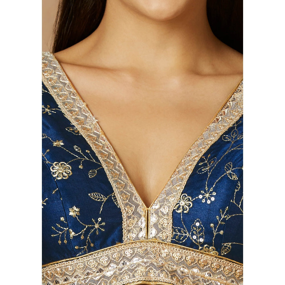 SALWAR STUDIO Womens Navy Blue Zari Embroidered Stitched Blouse