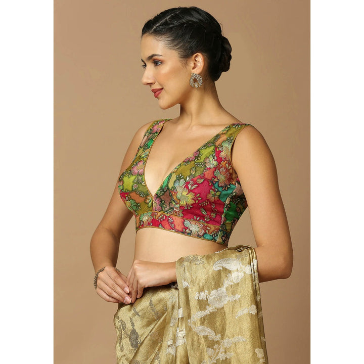 SALWAR STUDIO Womens Multi-Color Zari Woven Stitched Blouse