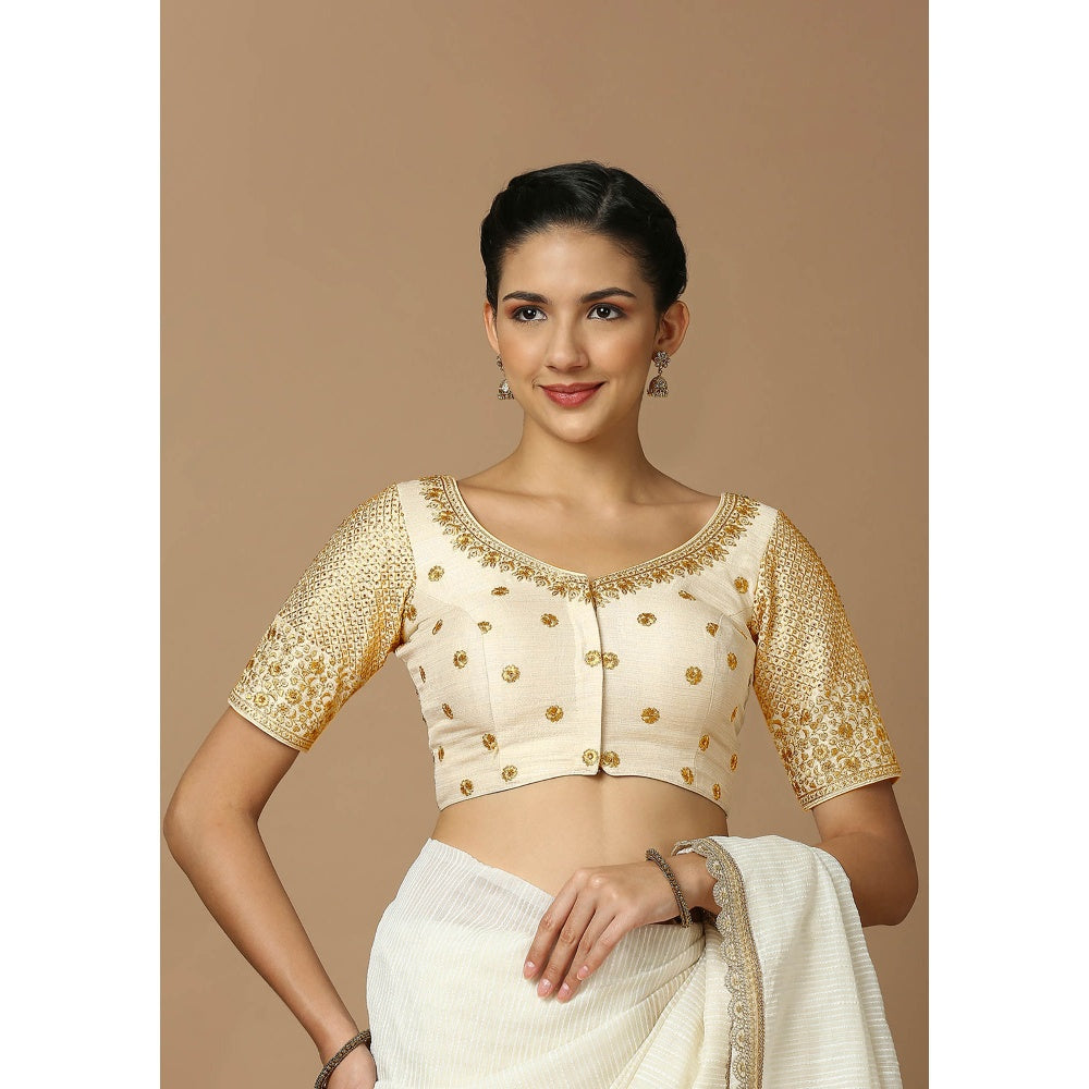 SALWAR STUDIO Womens Off White Embroidered Stitched Blouse