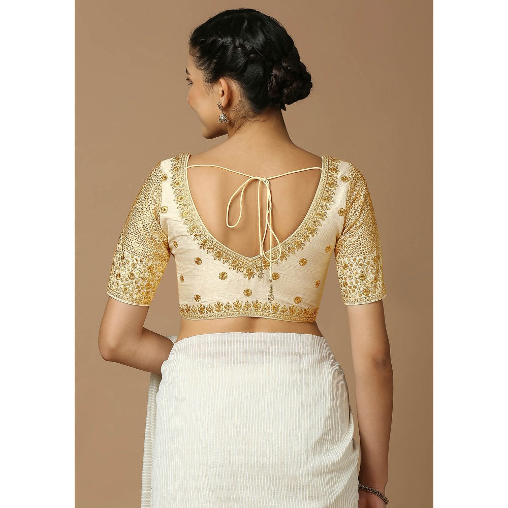 SALWAR STUDIO Womens Off White Embroidered Stitched Blouse