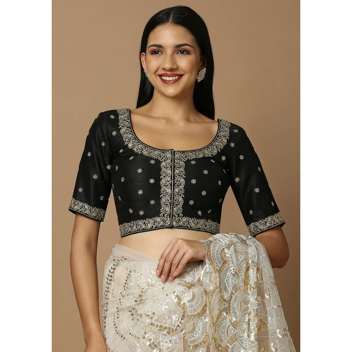 SALWAR STUDIO Womens Black Embroidered Stitched Blouse