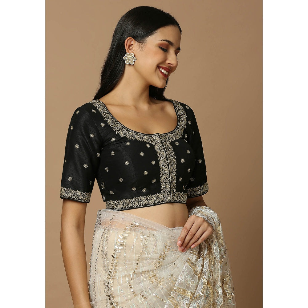 SALWAR STUDIO Womens Black Embroidered Stitched Blouse