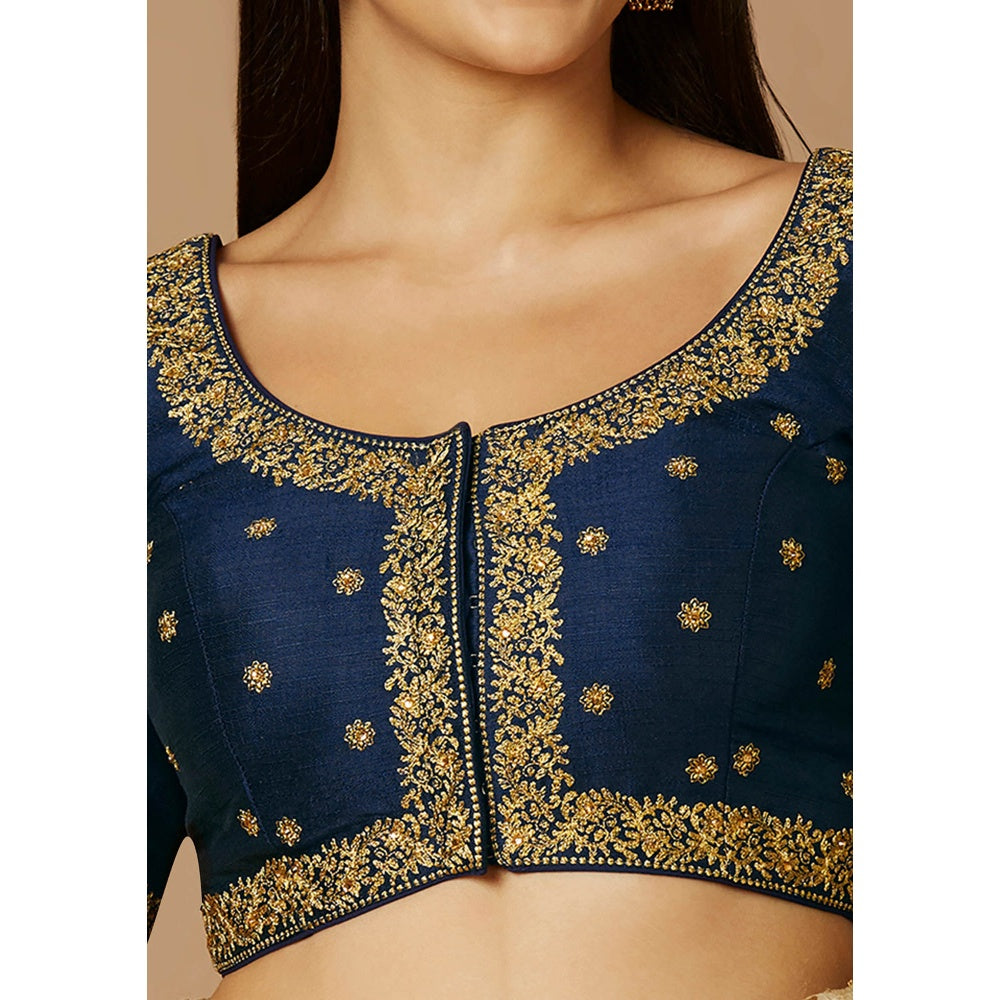 SALWAR STUDIO Womens Navy Blue Embroidered Stitched Blouse