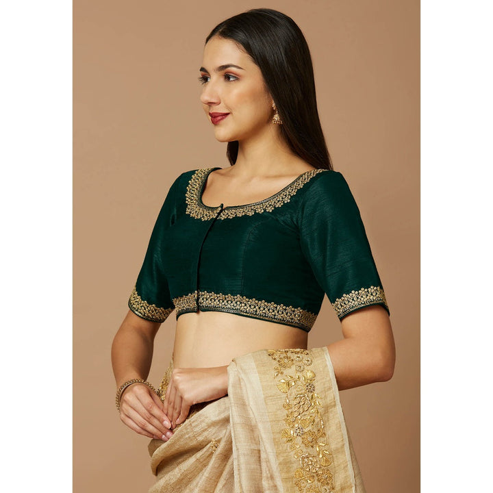 SALWAR STUDIO Womens Green Embroidered Stitched Blouse