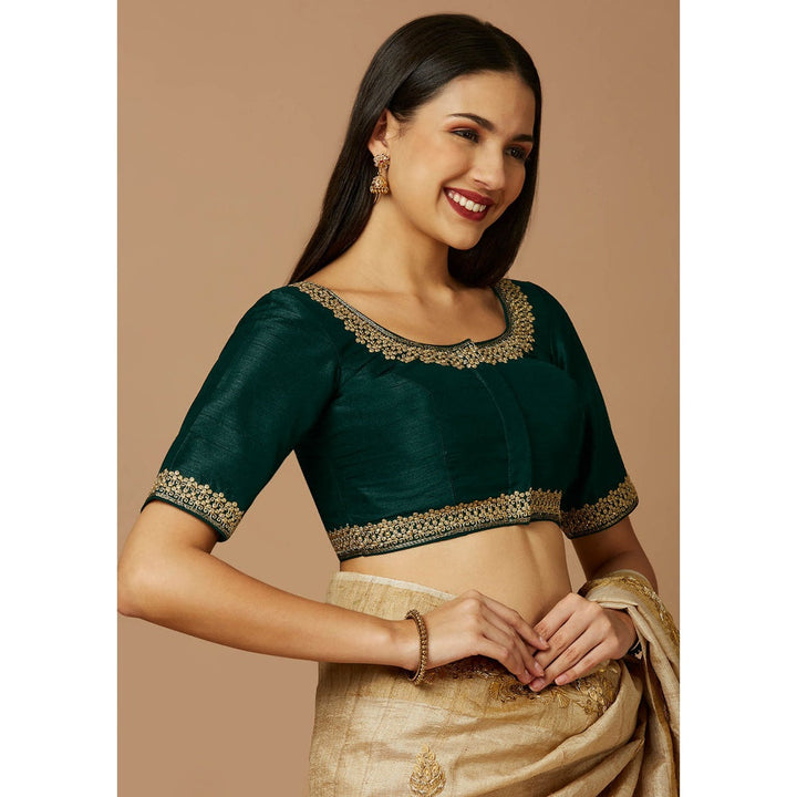 SALWAR STUDIO Womens Green Embroidered Stitched Blouse