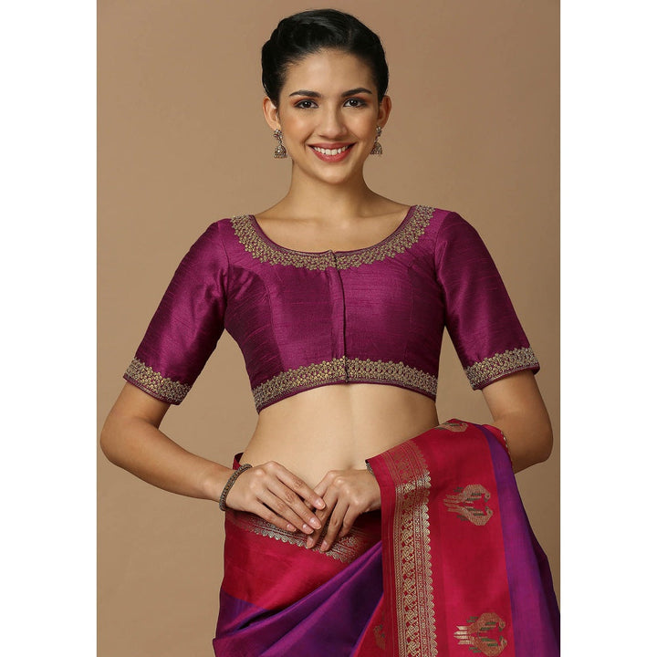 SALWAR STUDIO Womens Magenta Embroidered Stitched Blouse