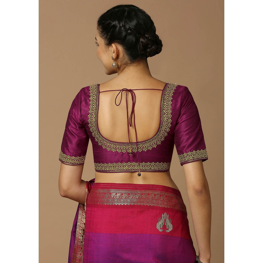SALWAR STUDIO Womens Magenta Embroidered Stitched Blouse