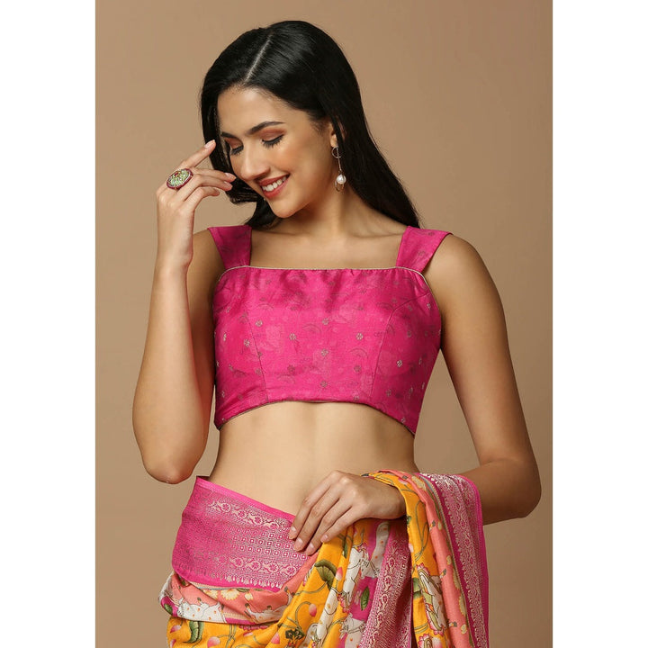 SALWAR STUDIO Womens Pink Woven Design Stitched Blouse