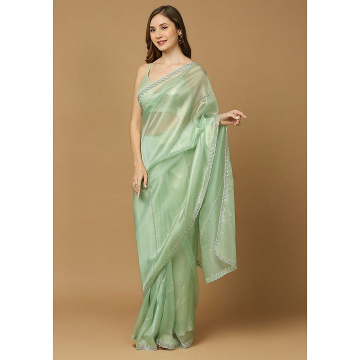 SALWAR STUDIO Womens Green Embellished Saree