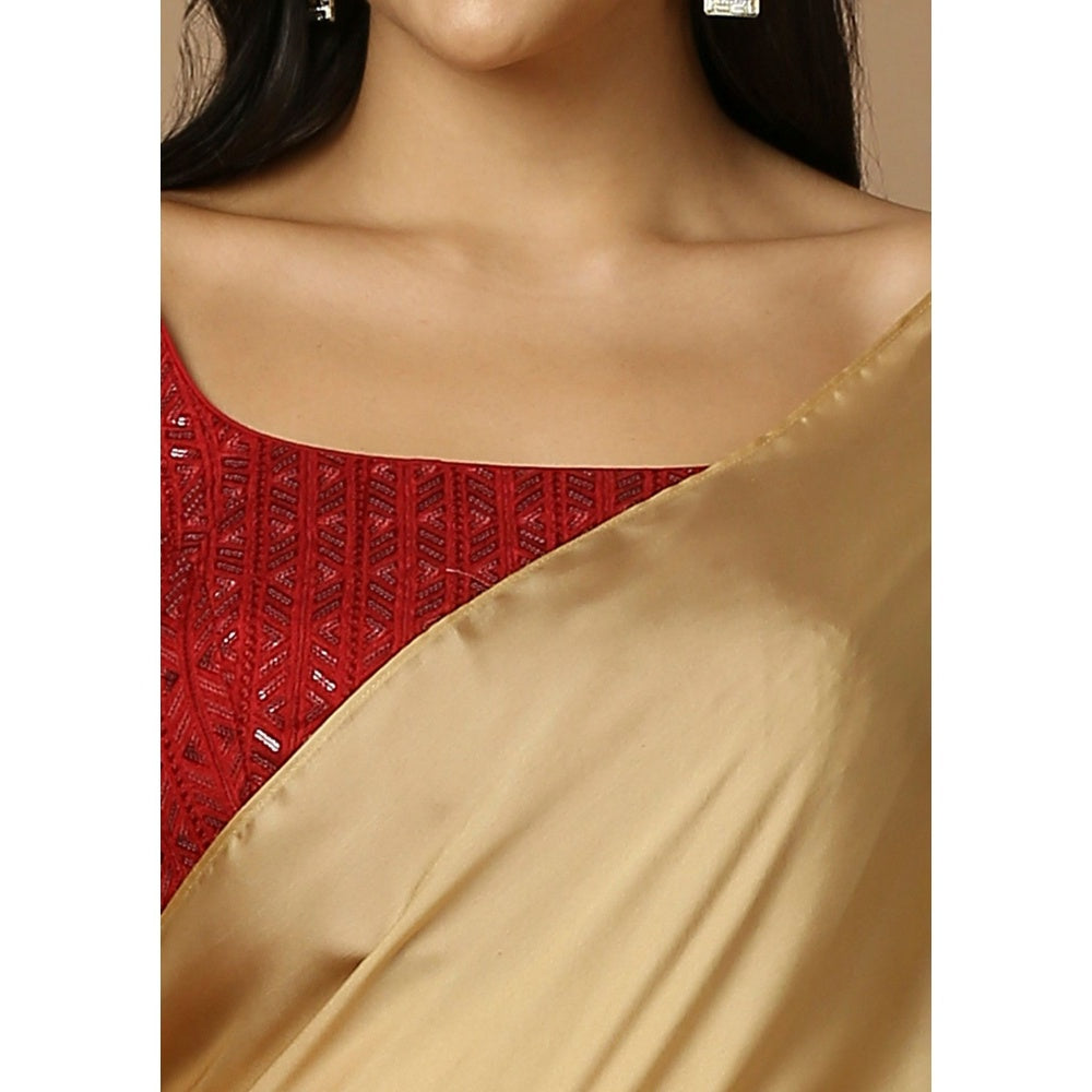 SALWAR STUDIO Womens Gold Solid Pre Draped Saree