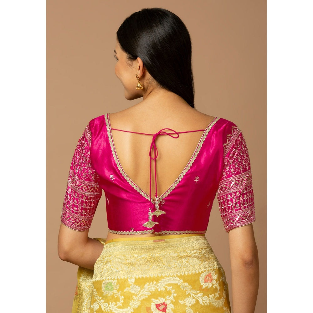 SALWAR STUDIO Womens Hot Pink Embroidered Saree Blouse