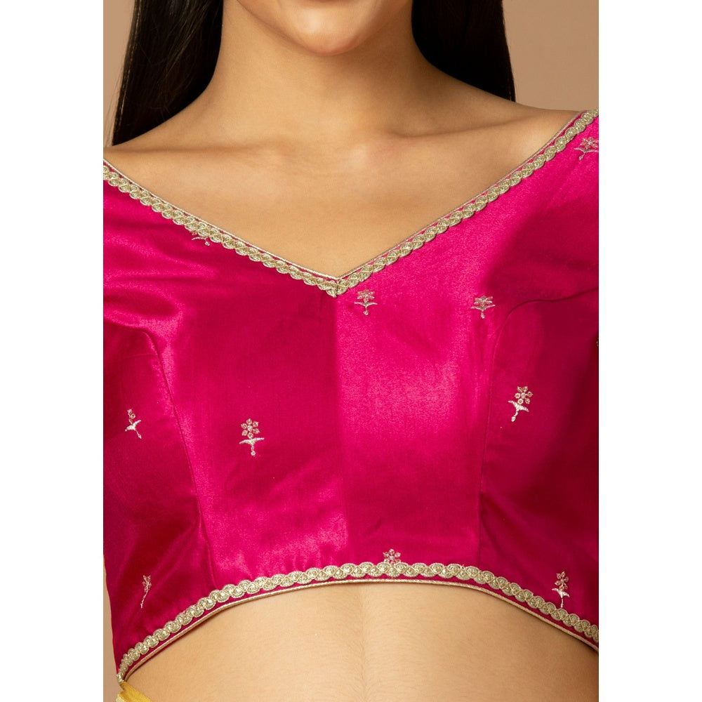 SALWAR STUDIO Womens Hot Pink Embroidered Saree Blouse
