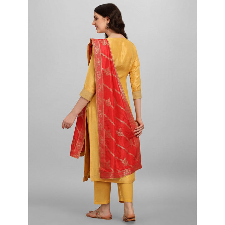 Seerat Butter Yellow Meena Jacquard Top with Jacquard Dupatta and Palazzo (Set of 3)