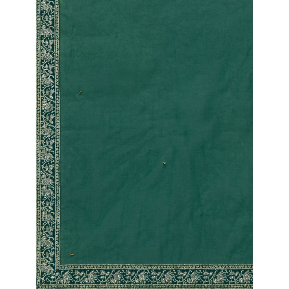 Seerat Green Panal Jacquard Top with Organza Dupatta and Palazzo (Set of 3)