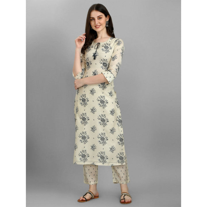 Seerat Off White Printed Kurta With Embroidery With Printed Pant (Set of 2)