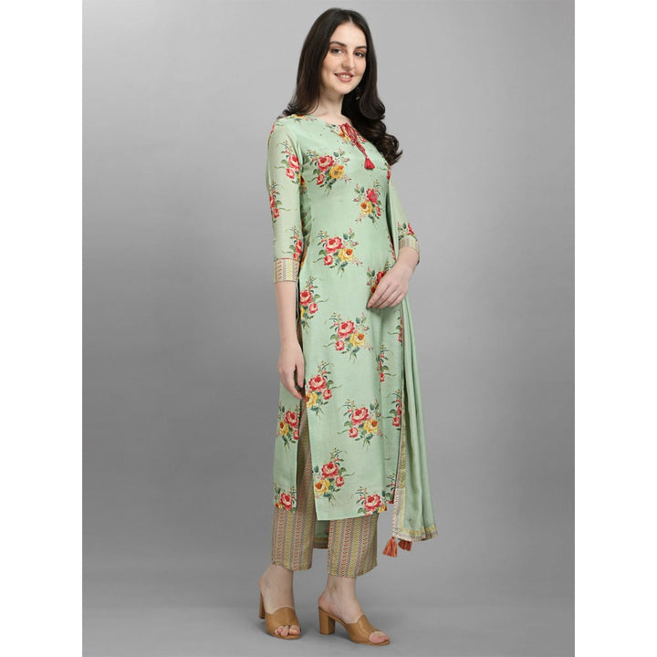 Seerat Pista Green Printed Kurta With Embroidery With Dupatta With Printed Palazzo (Set of 3)