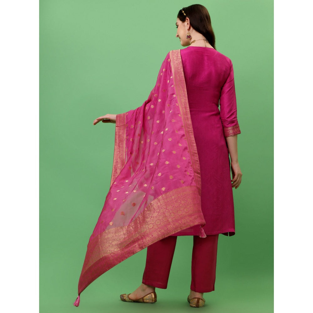 Seerat Lavender Jacquard Top with Organza Jacquard Dupatta and Trousers (Set of 3)