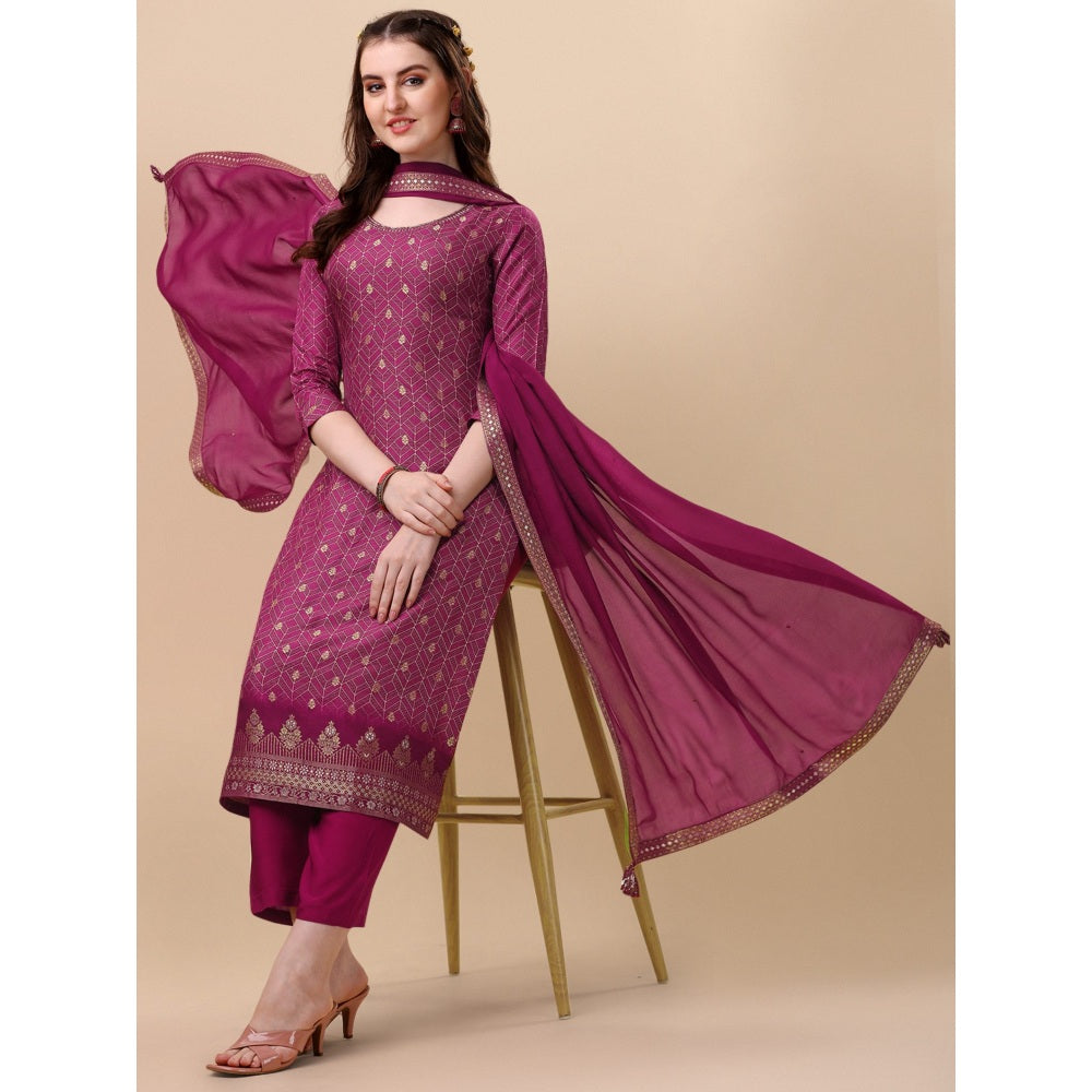 Seerat Wine Jacquard with Digital Top with Chinon Dupatta and Trousers (Set of 3)