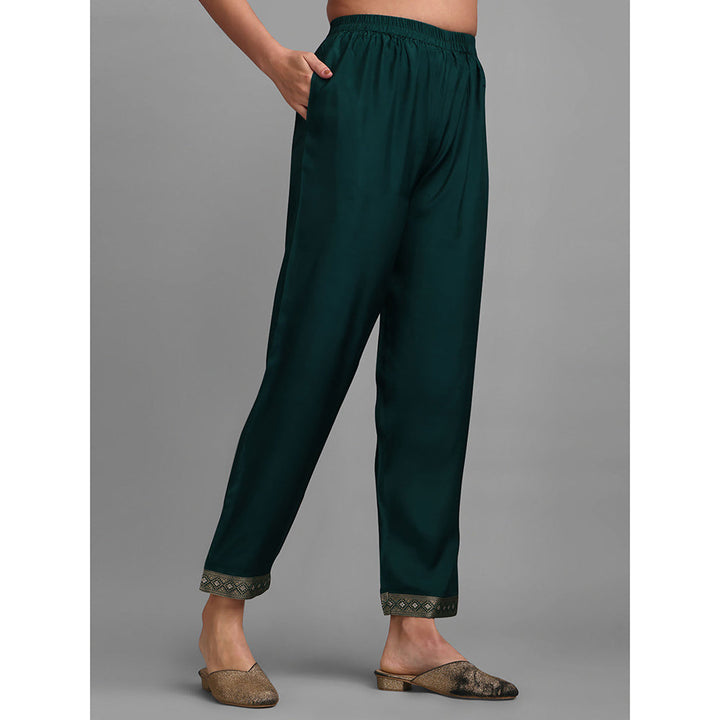 Seerat Green Printed Jacquard Straight Kurta with Trousers & Dupatta (Set of 3)