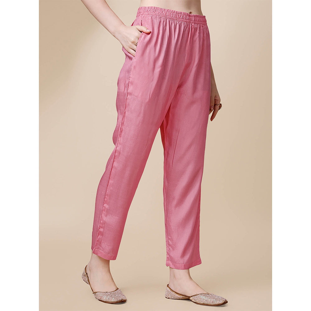 Seerat Pink Jacquard Silk Straight Kurta with Trousers and Rangkat Dupatta (Set of 3)