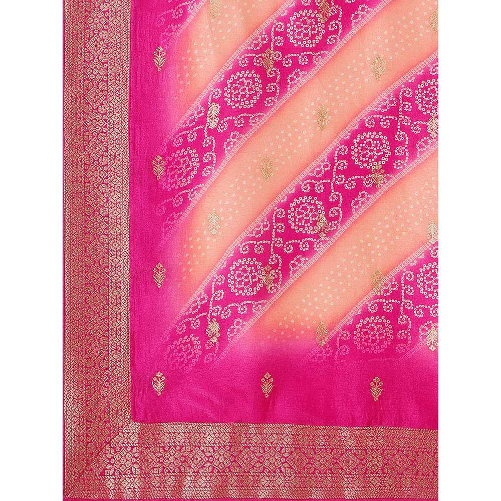 Seerat Rani Pink Jacquard Silk Kurta With Trousers & Bandhani Printed Dupatta (Set of 3)