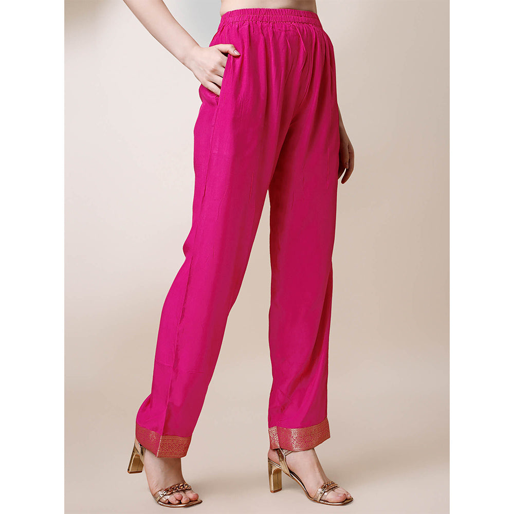Seerat Rani Pink Jacquard Silk Kurta With Trousers & Bandhani Printed Dupatta (Set of 3)