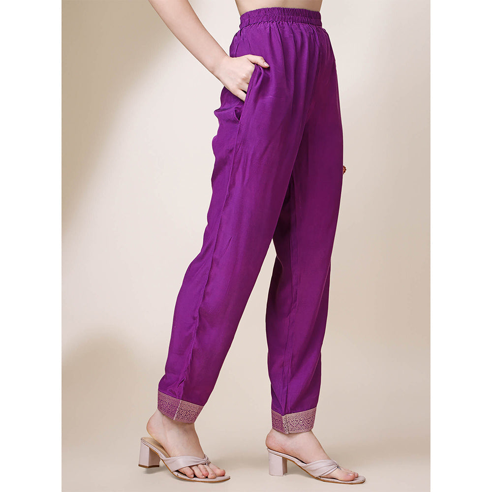 Seerat Purple Jacquard Silk Straight Kurta With Trousers & Bandhani Printed Dupatta (Set of 3)