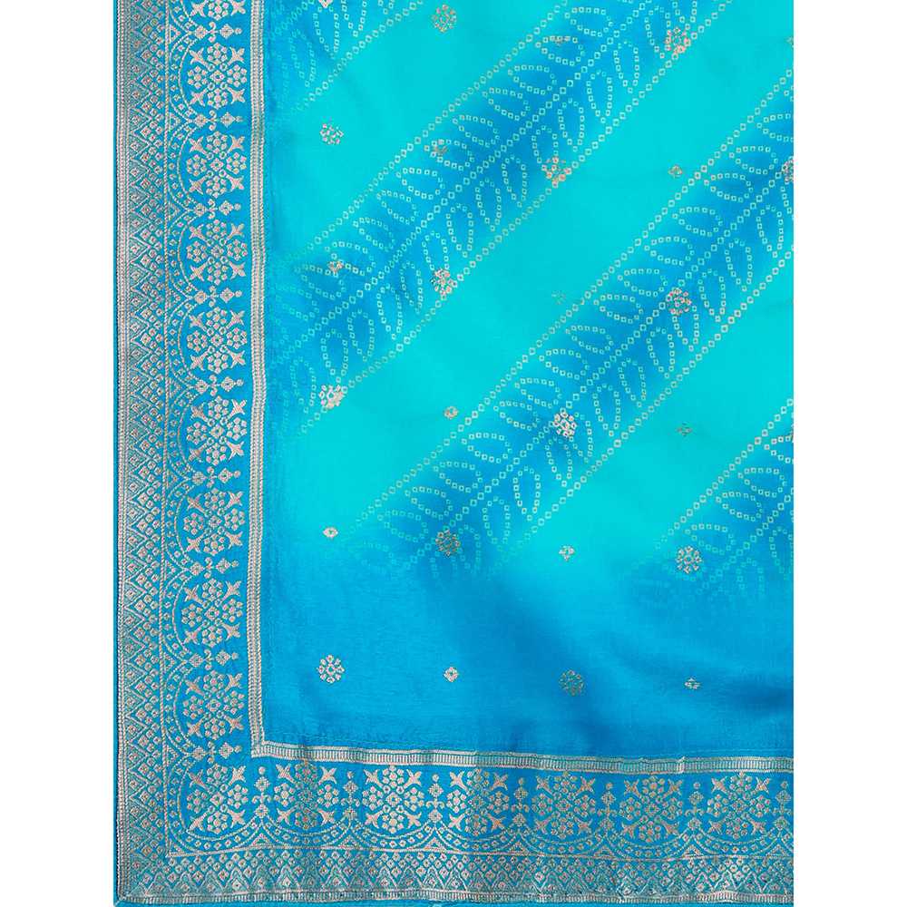 Seerat Turquoise Blue Jacquard Silk Kurta With Trousers & Bandhani Printed Dupatta (Set of 3)