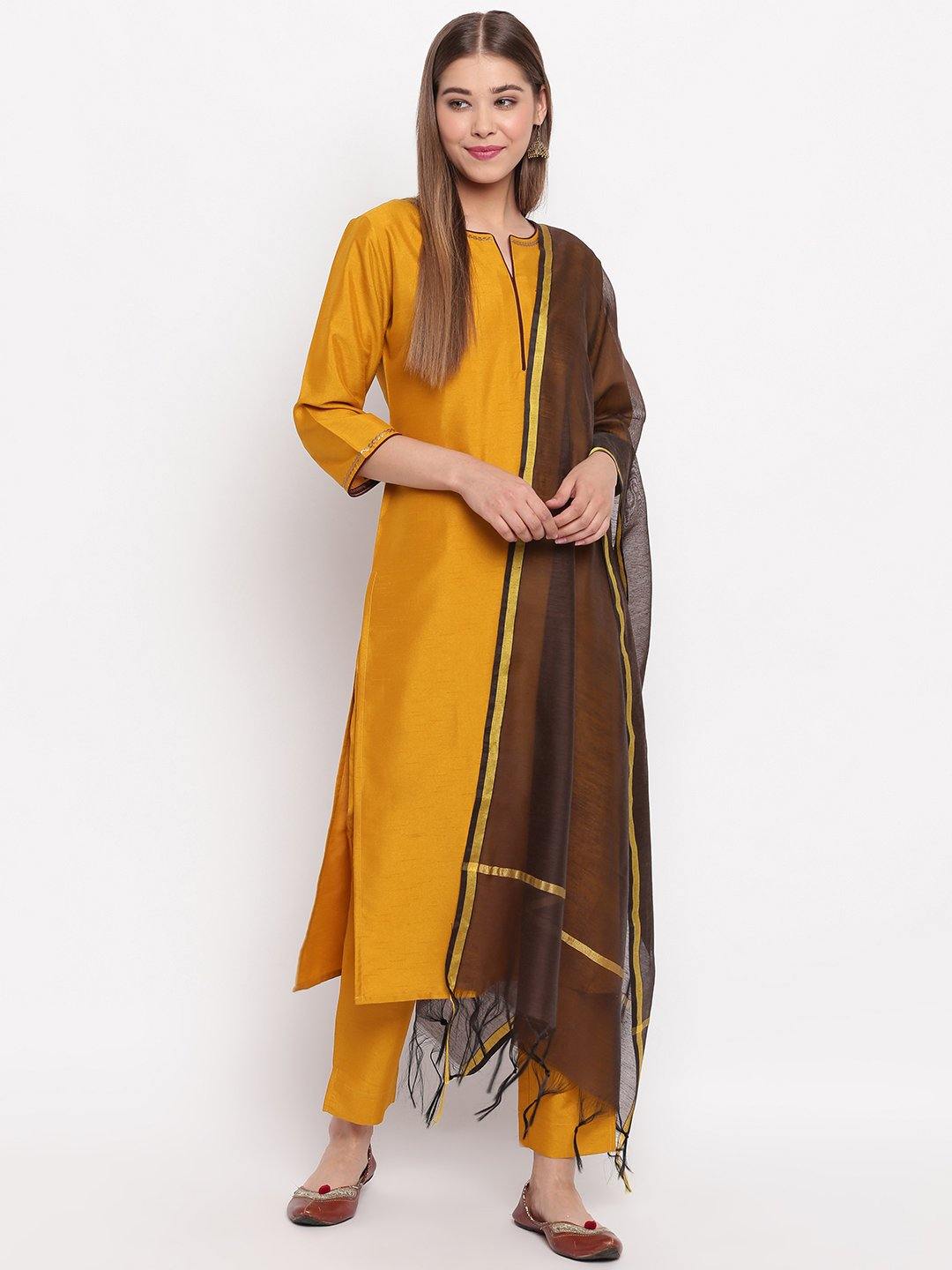 mustard poly silk kurta with pant and dupatta set194-1