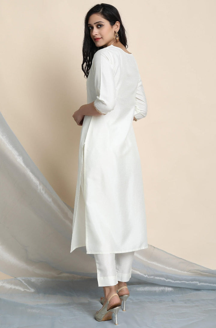 off white poly silk kurta with pant and dupatta set268-4